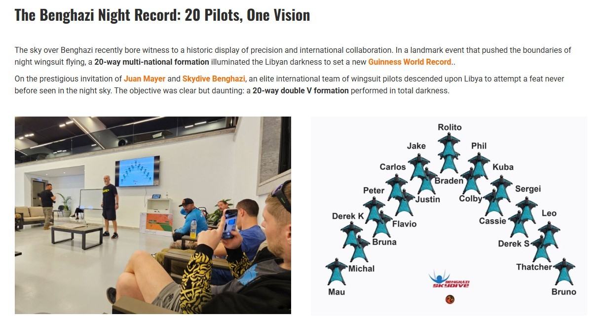 guinness world record 20 Wingsuit night formation