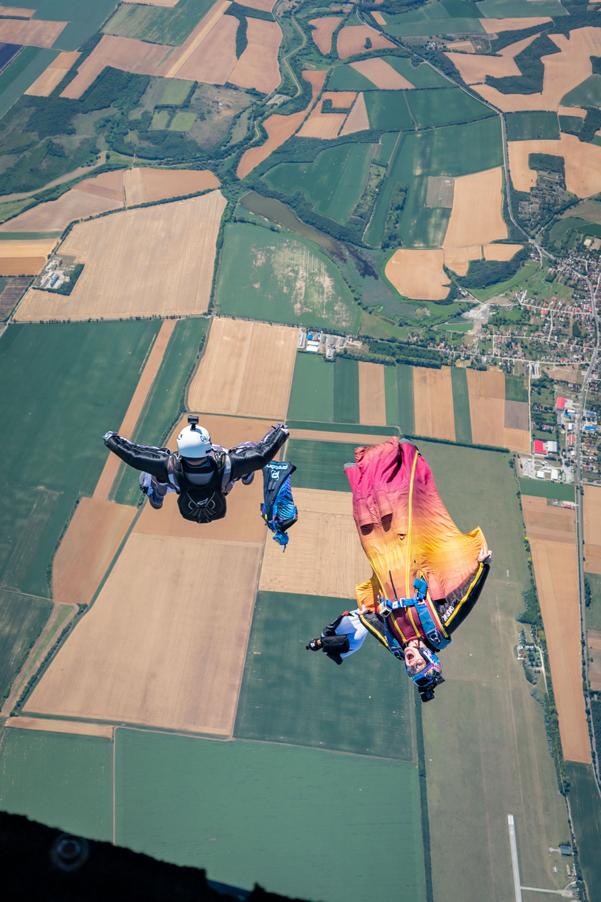 Extreme fun when wingsuit jump out of the helicopter
